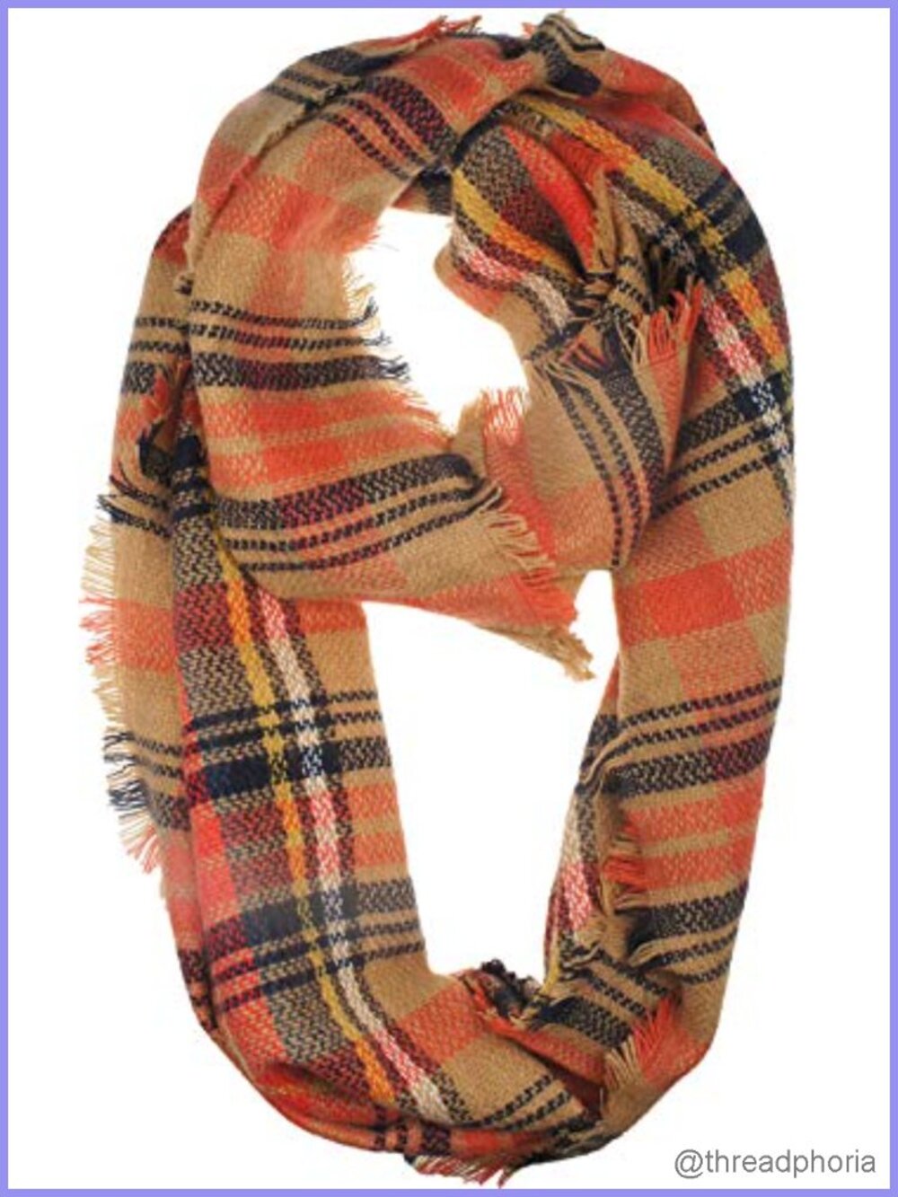 Plaid Infinity Scarf for Women, Fall and Winter, 100% Acrylic Woven Drape,